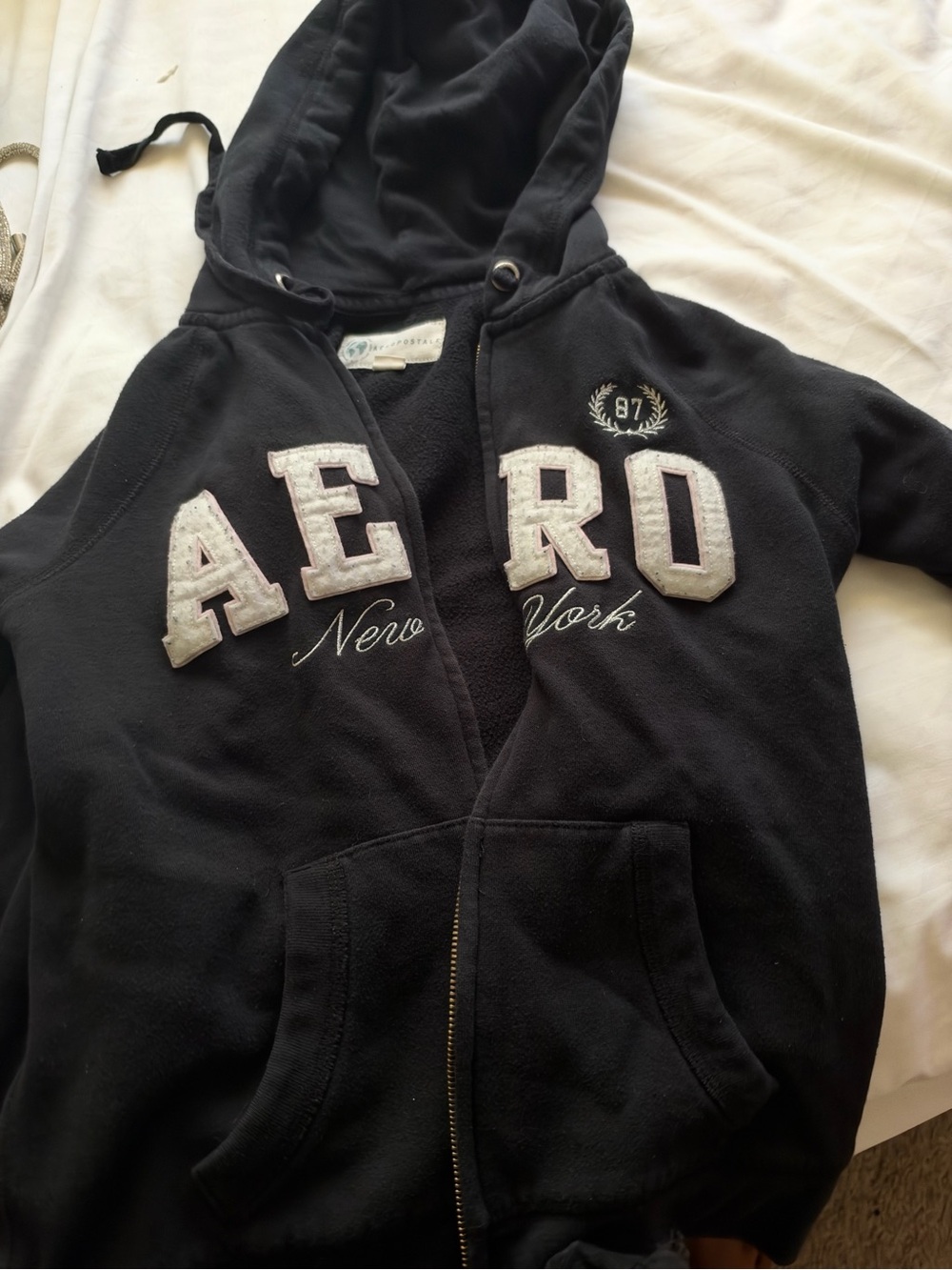 Aeropostale Kids Black Hooded Zip Jacket with White Logo